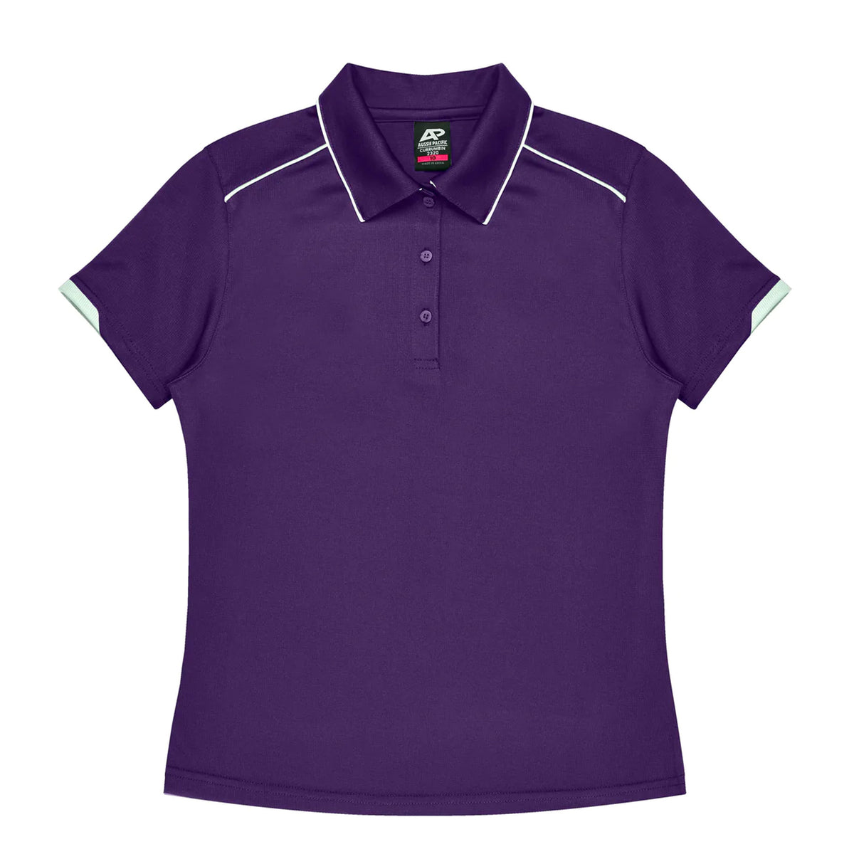 currumbin ladies polo in purple white