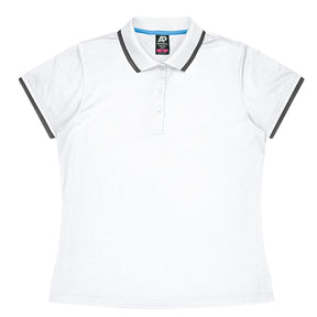 aussie pacific portsea ladies polo in white slate