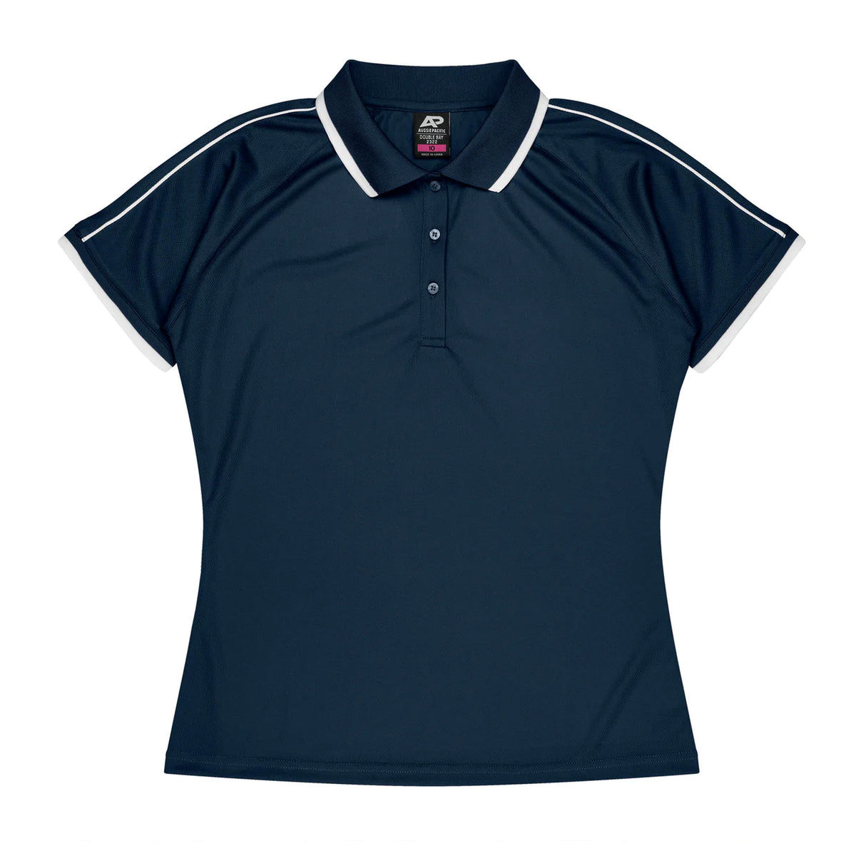 aussie pacific double bay ladies polo in navy white