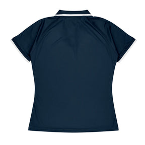 aussie pacific double bay ladies polo in navy white