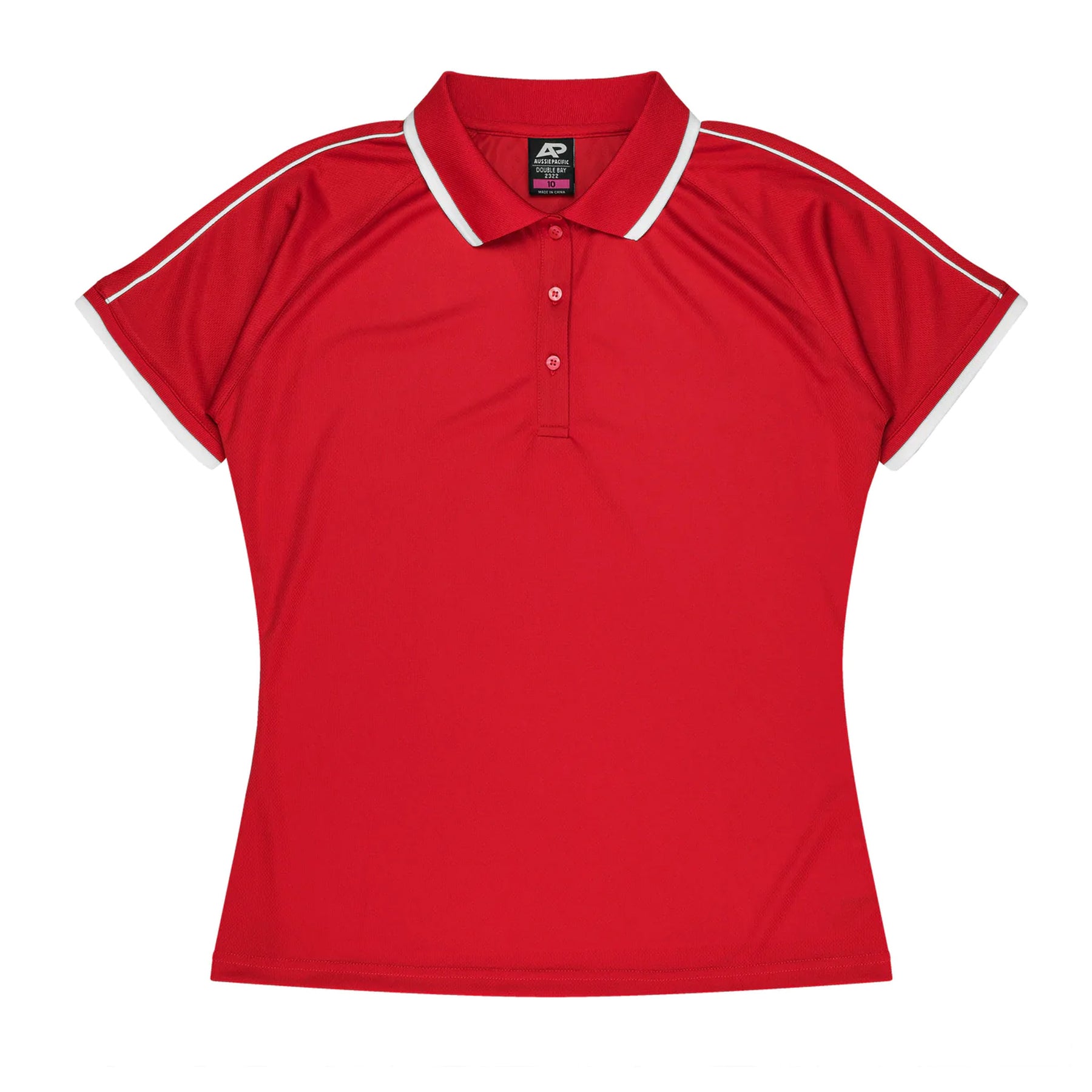 aussie pacific double bay ladies polo in red white