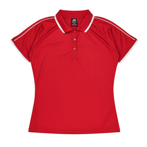 aussie pacific double bay ladies polo in red white