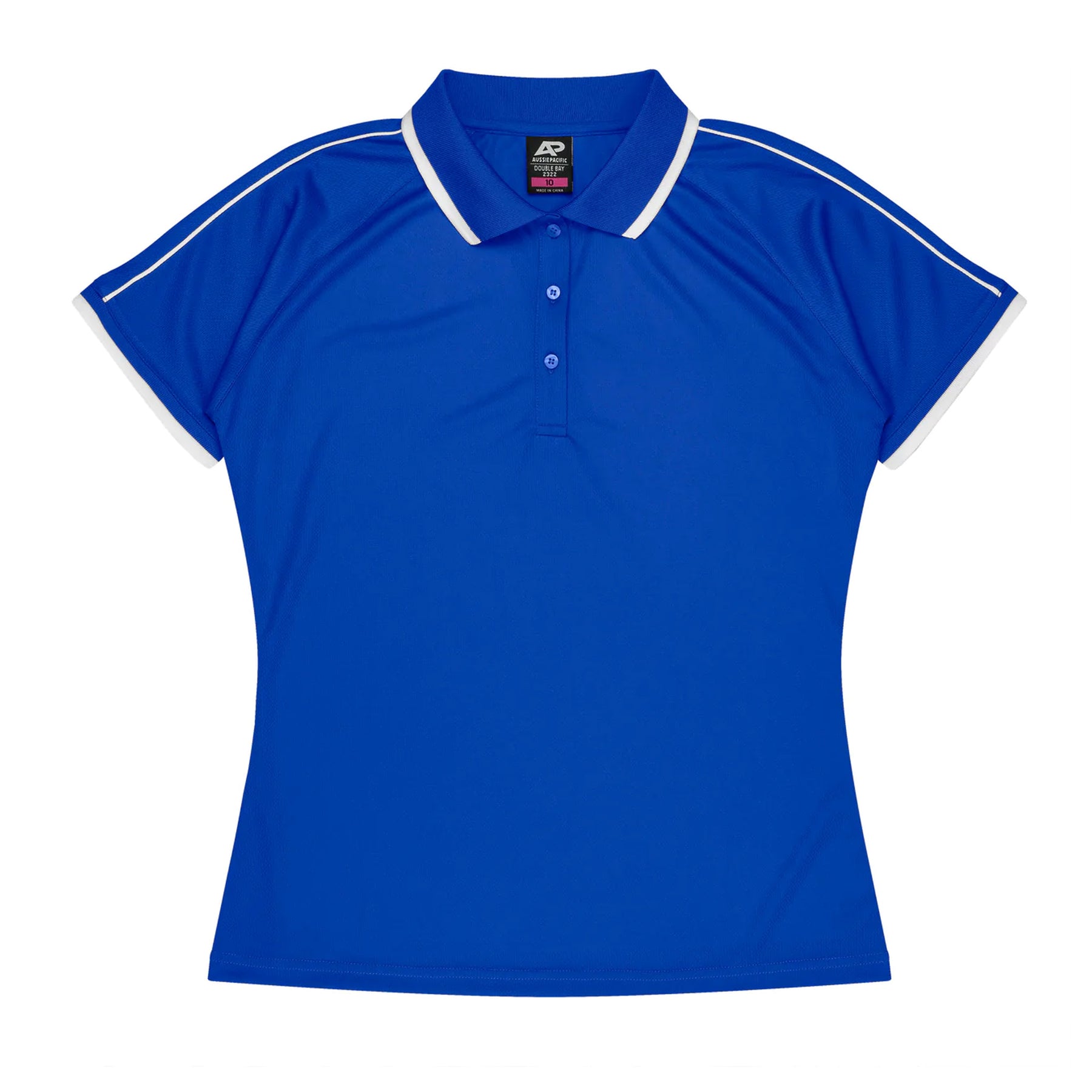 aussie pacific double bay ladies polo in royal white