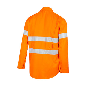 back of ripstop hi vis flame resistant shirt in orange