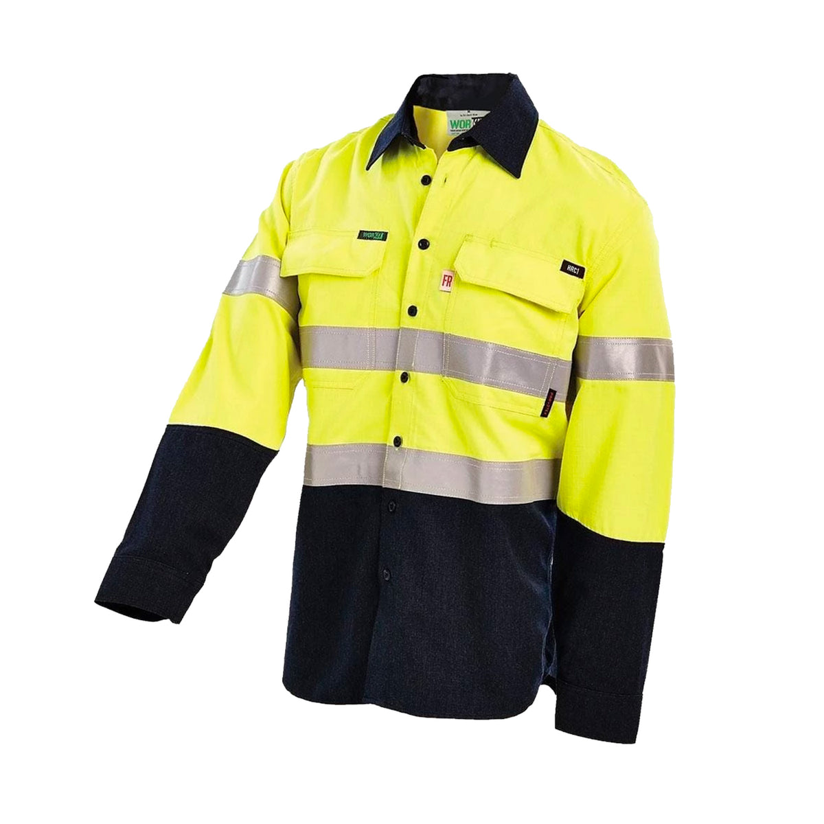 ripstop hi vis flame resistant shirt in yellow navy