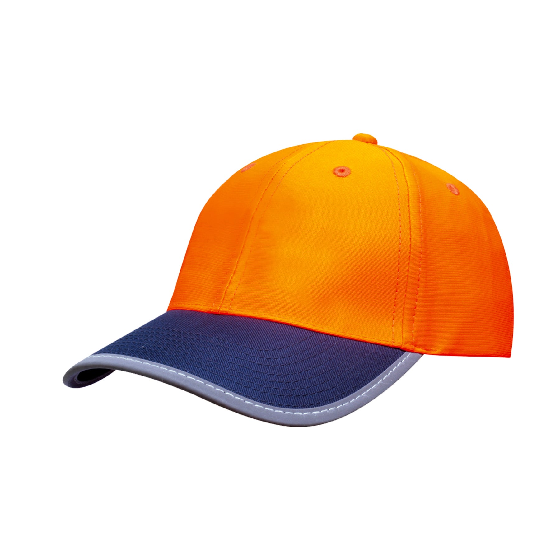 orange navy silver luminescent safety cap with reflective trim
