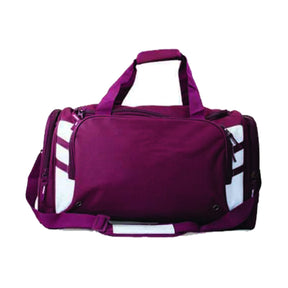 maroon white tasman sports bag