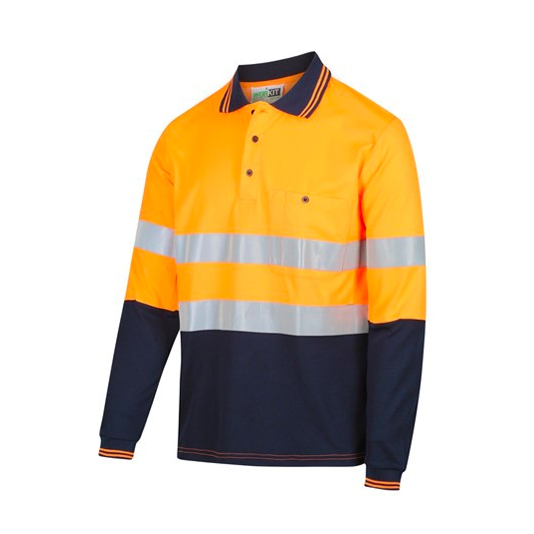 workit workwear kevlar long sleeve taped polo shirt in orange navy