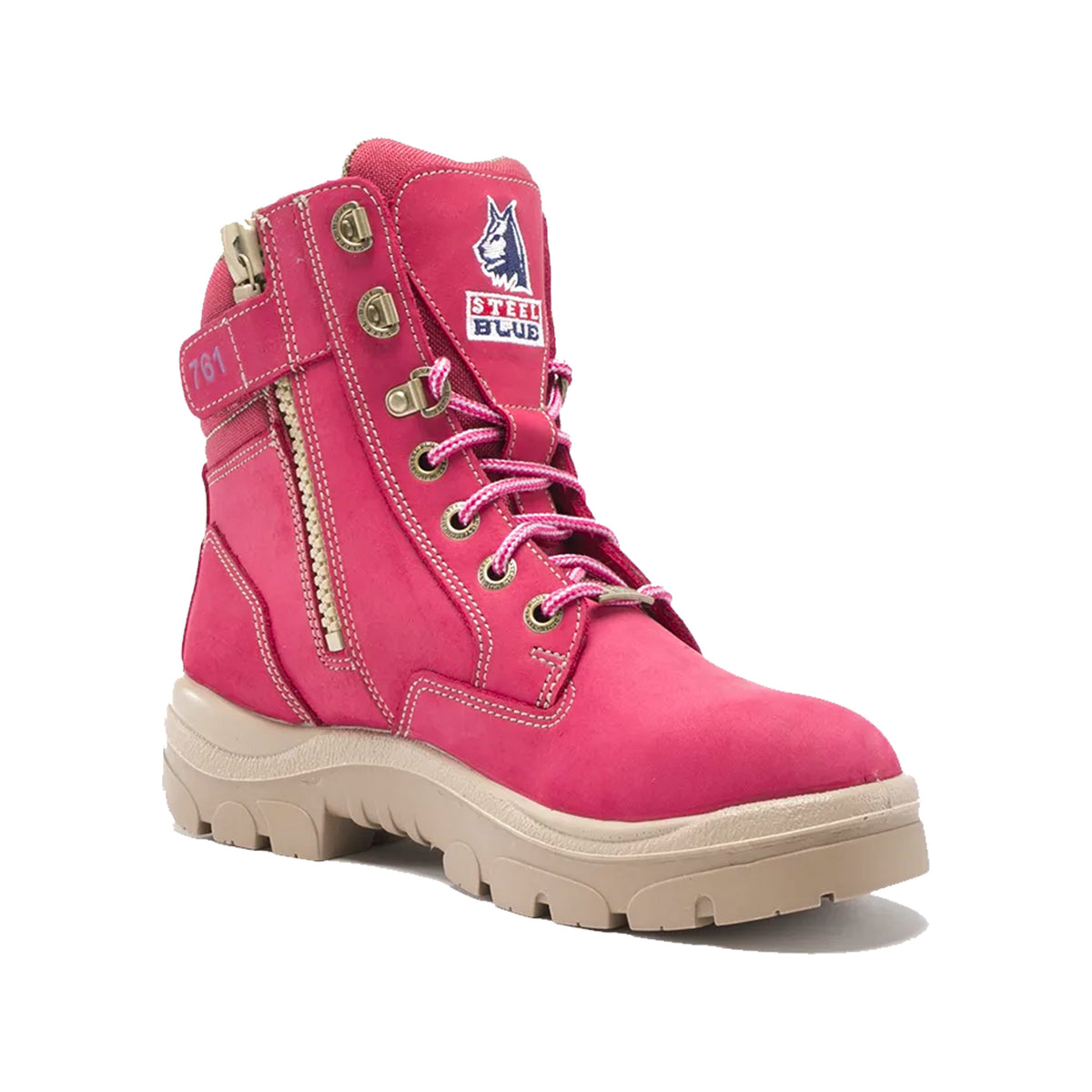 steel blue southern cross zip ladies boot in pink