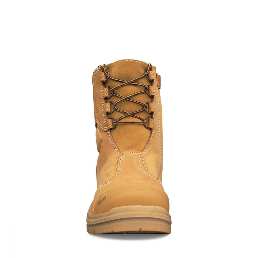 wheat lace up zip side boot front view