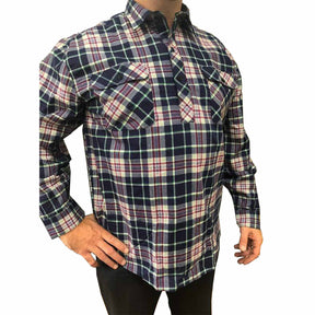 MENS FLANNELETTE SHIRT - 1/2 BUTTON - MILTON - 6703L