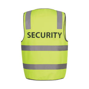 lime hi vis day and night safety vest with security printed on back