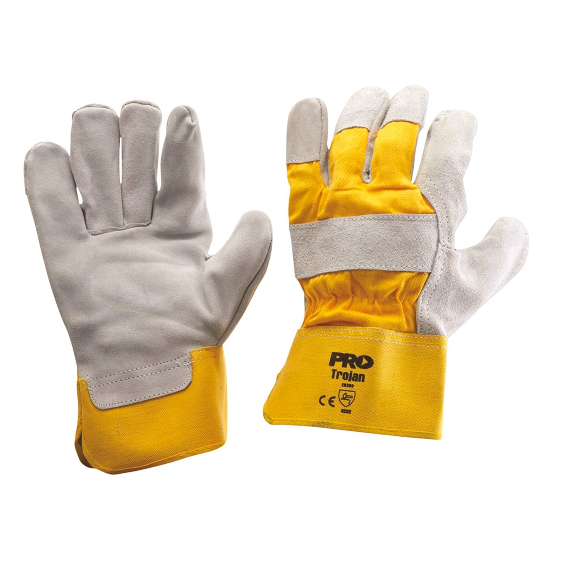 yellow grey leather glove