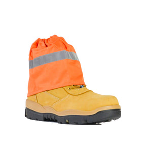 orange hi vis sock protectors on boot