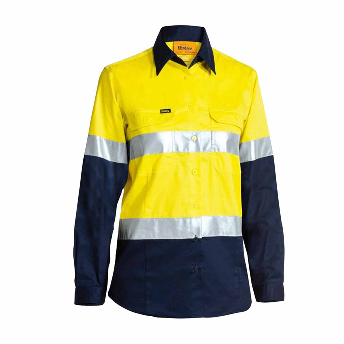 ladies yellow navy 3m taped long sleeve shirt