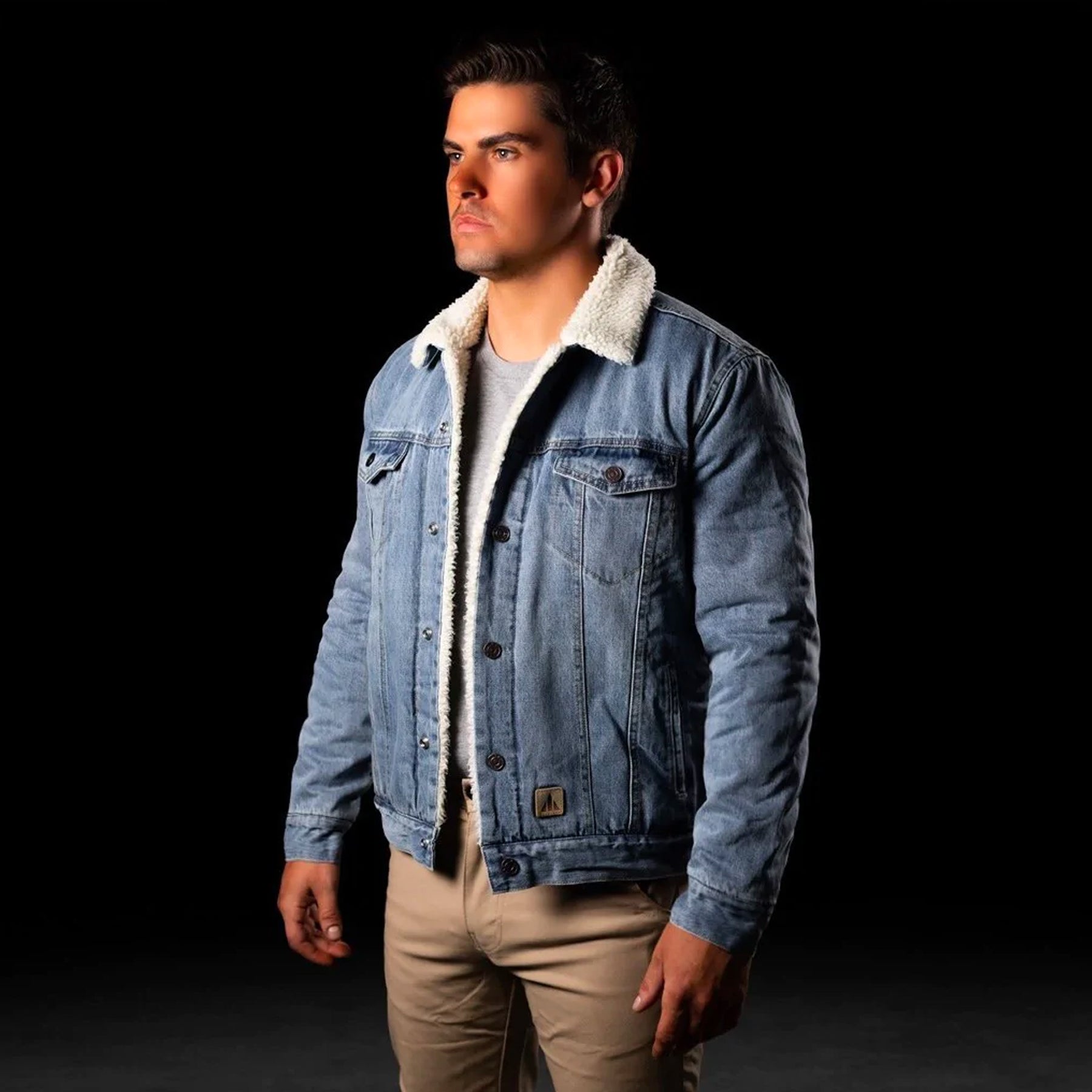 bad denim sherpa jacket in blue