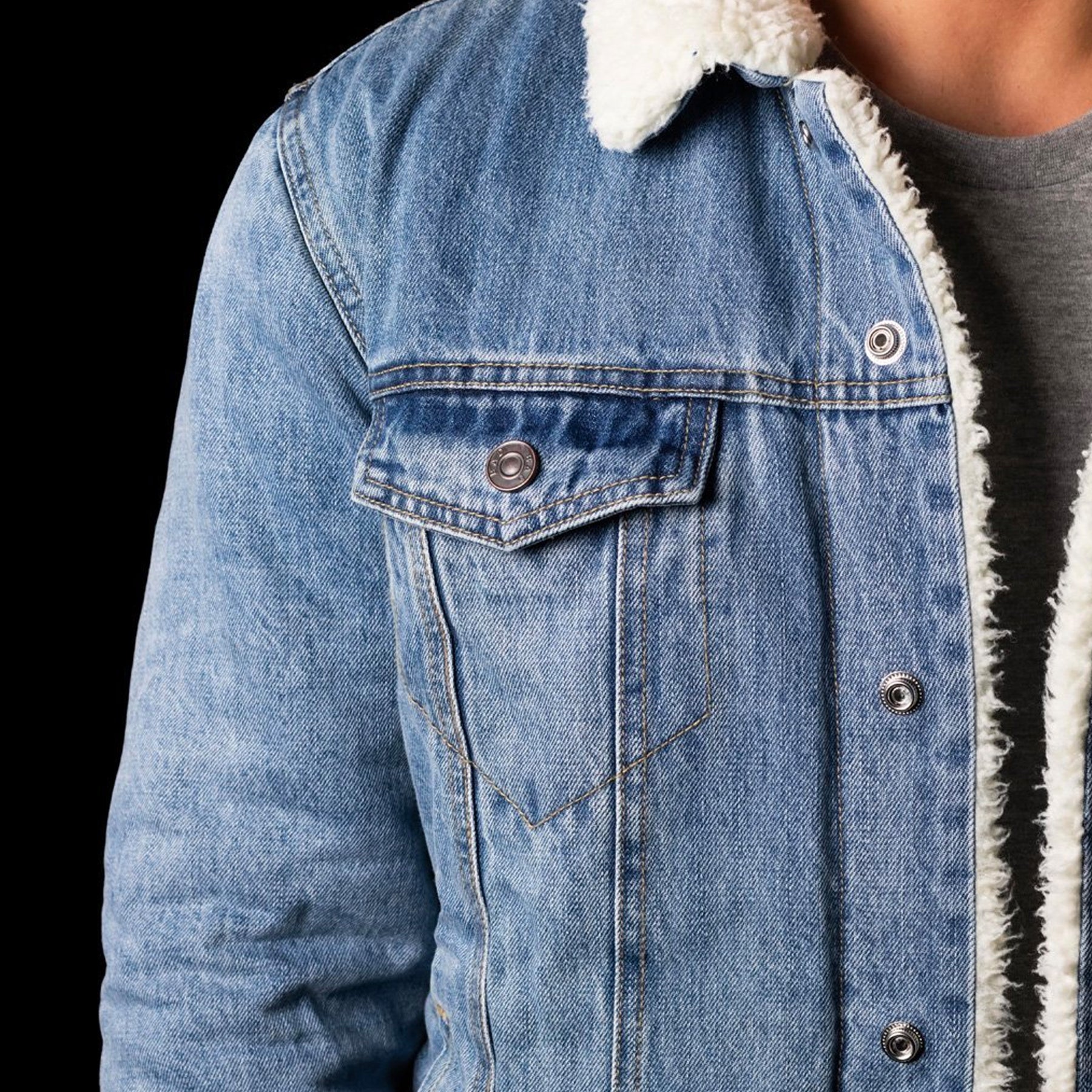 bad denim sherpa jacket in blue