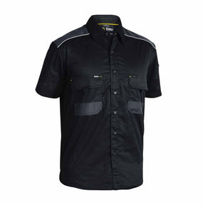 black flex and move short sleeve mechanical stretch shirt