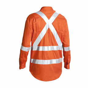 orange hi vis 3m taped long sleeve drill shirt back view