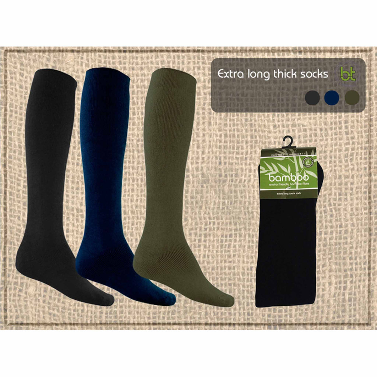 bamboo extra long thick socks in black, navy and khaki