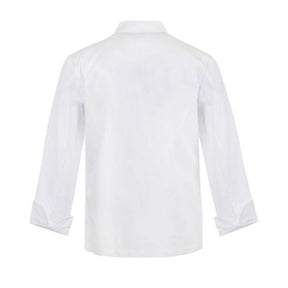 executive long sleeve chefs jacket in white back view