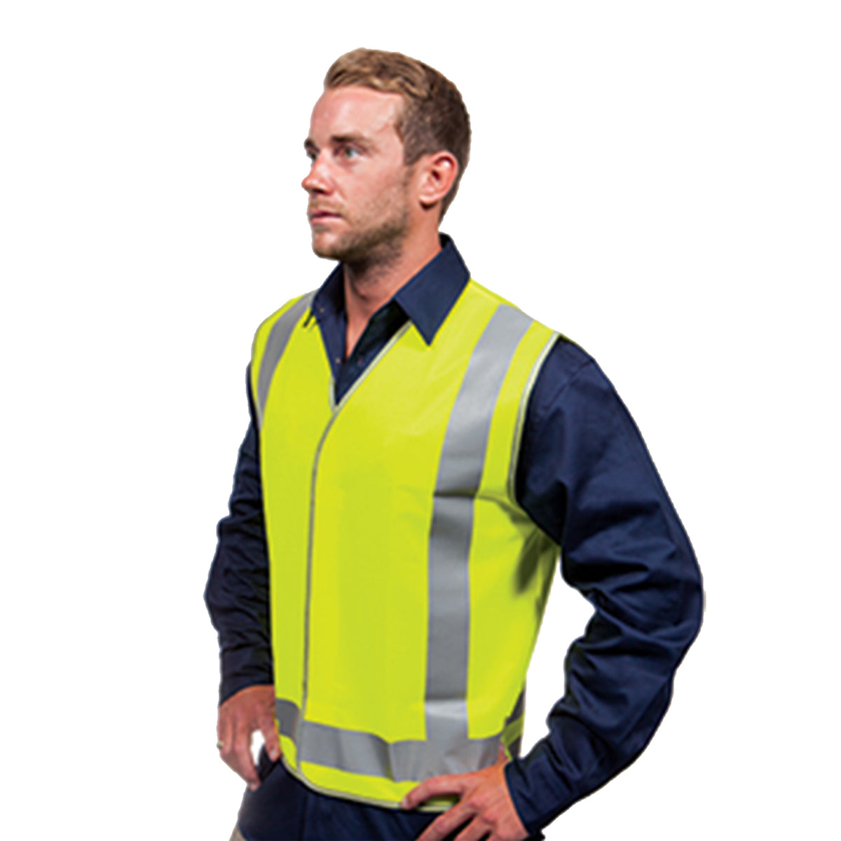 hi vis safety vest with tape in yellow