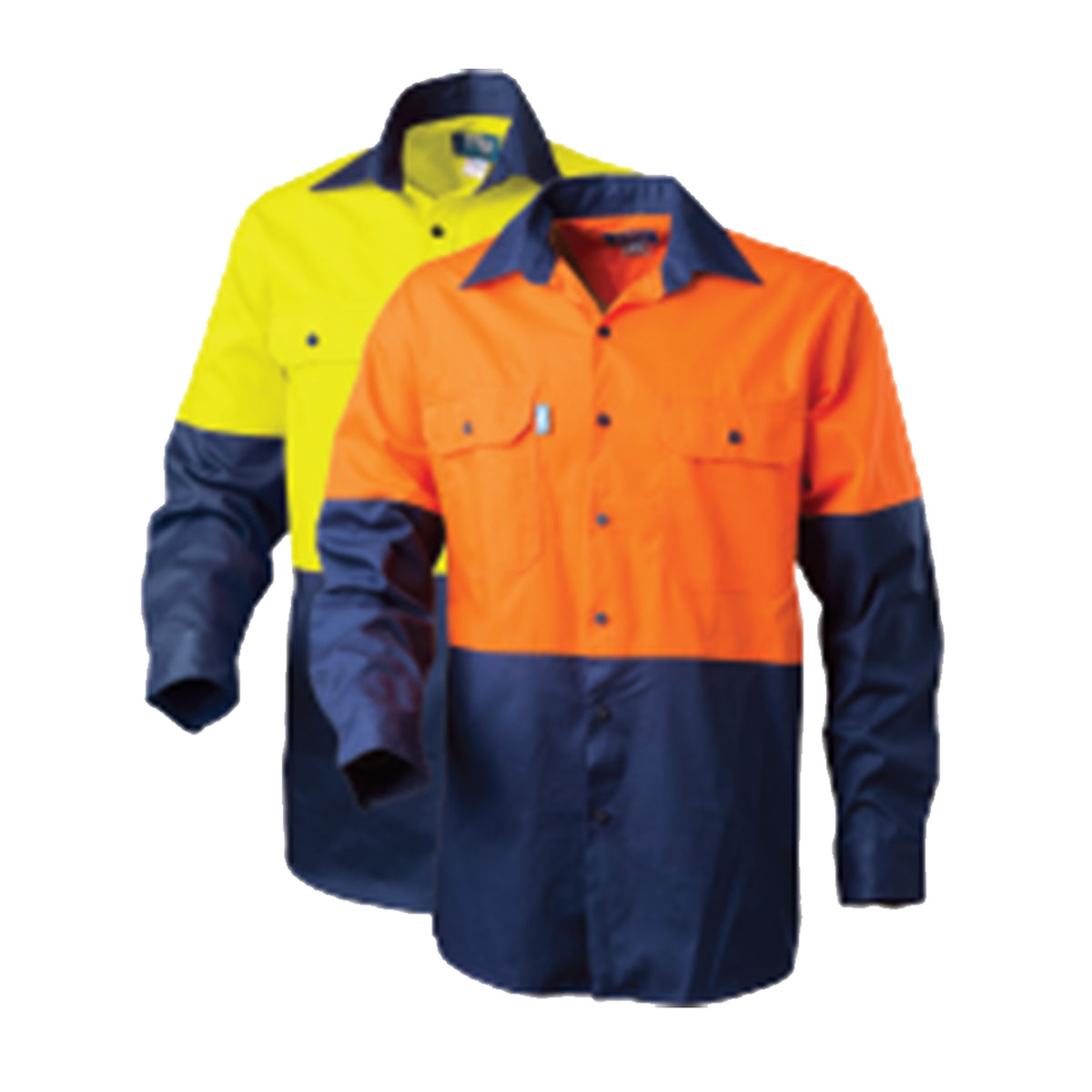 regular weight hi vis cotton shirt in yellow navy and orange navy