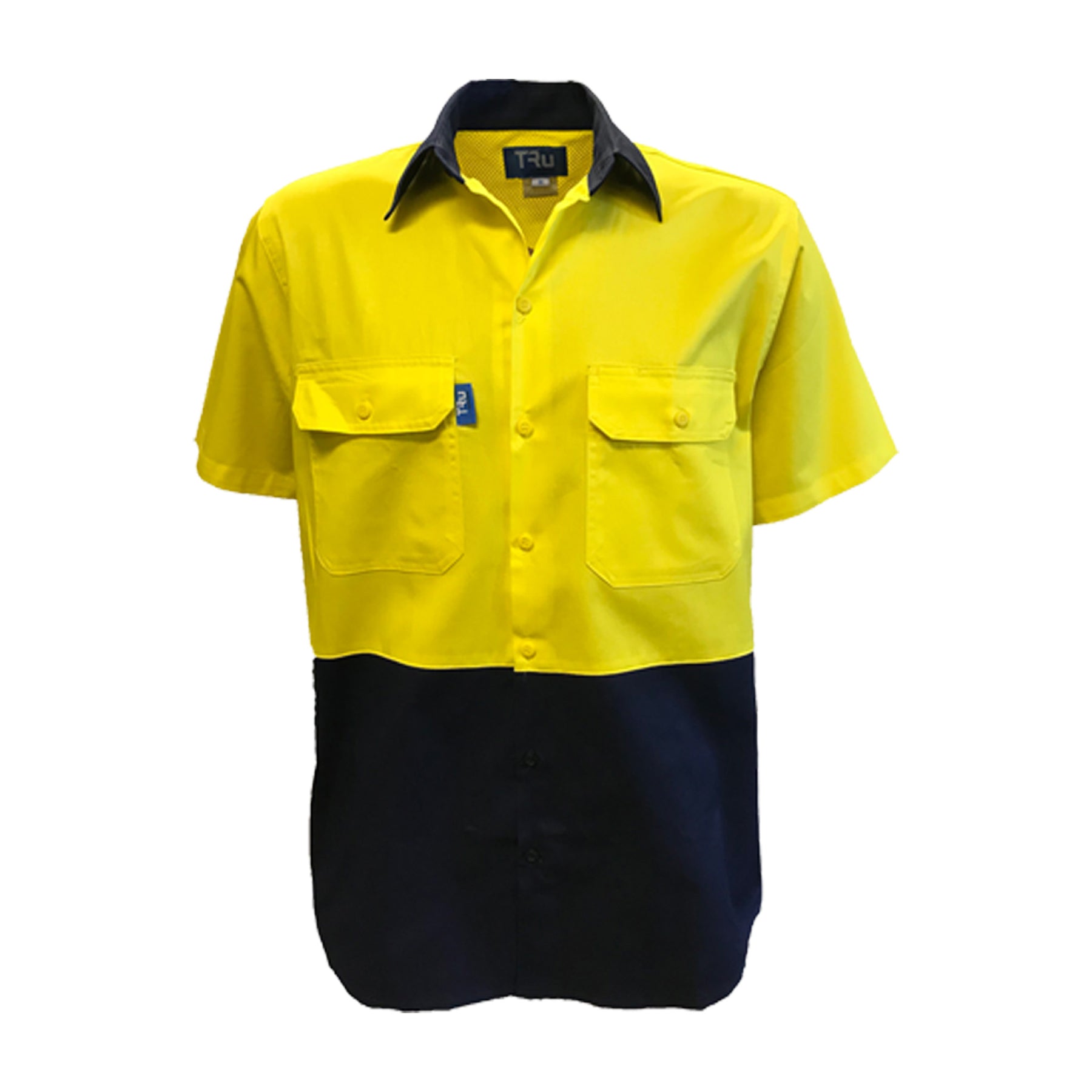 lightweight vented short sleeve shirt in yellow navy