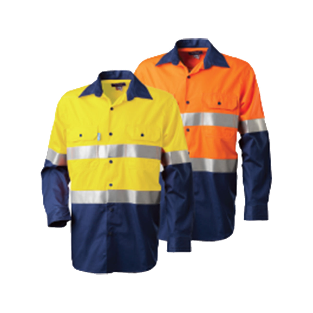 lightweight horizontally vented hi vis drill shirt with 3m tape in orange navy and yellow navy