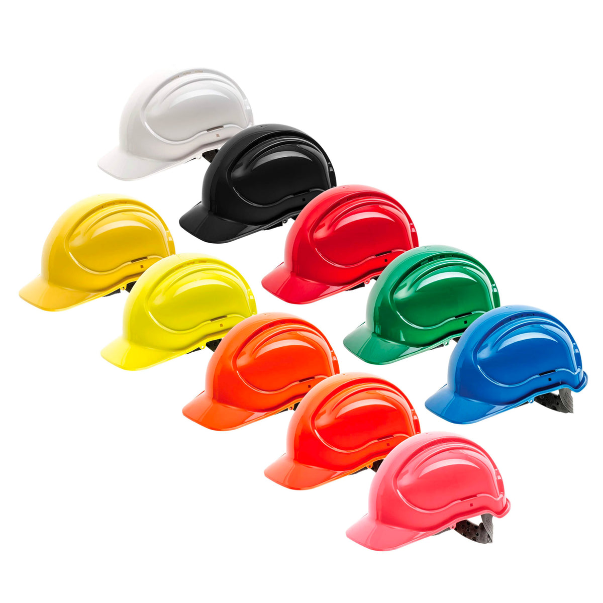 assorted colours of type 1 hard hats