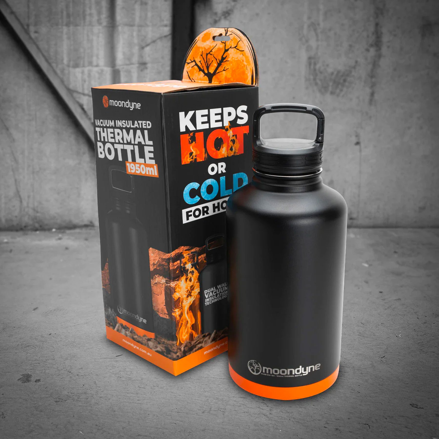 moondyne 1950ml insulated thermal bottle in black