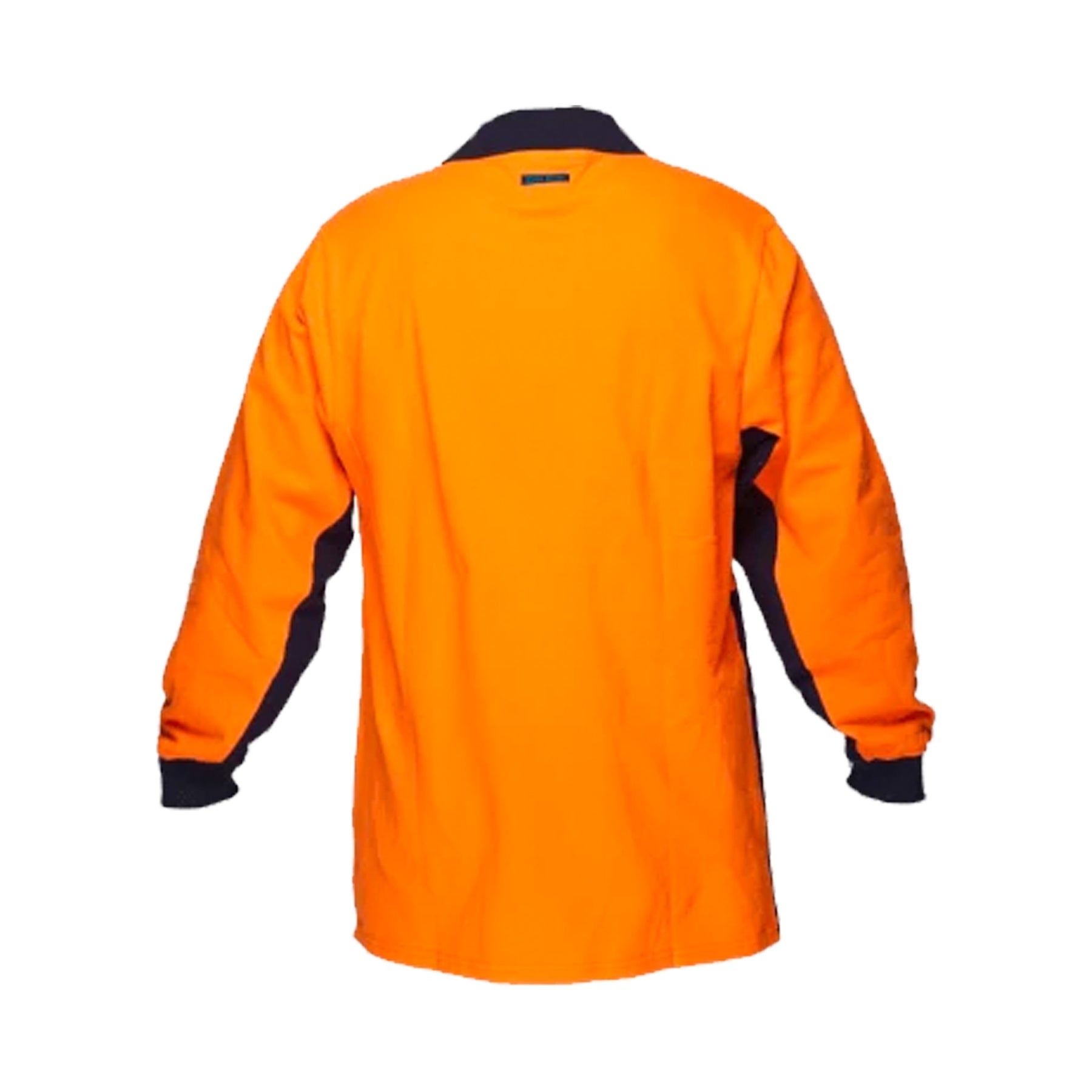 long sleeve cotton polo shirt in orange navy back view