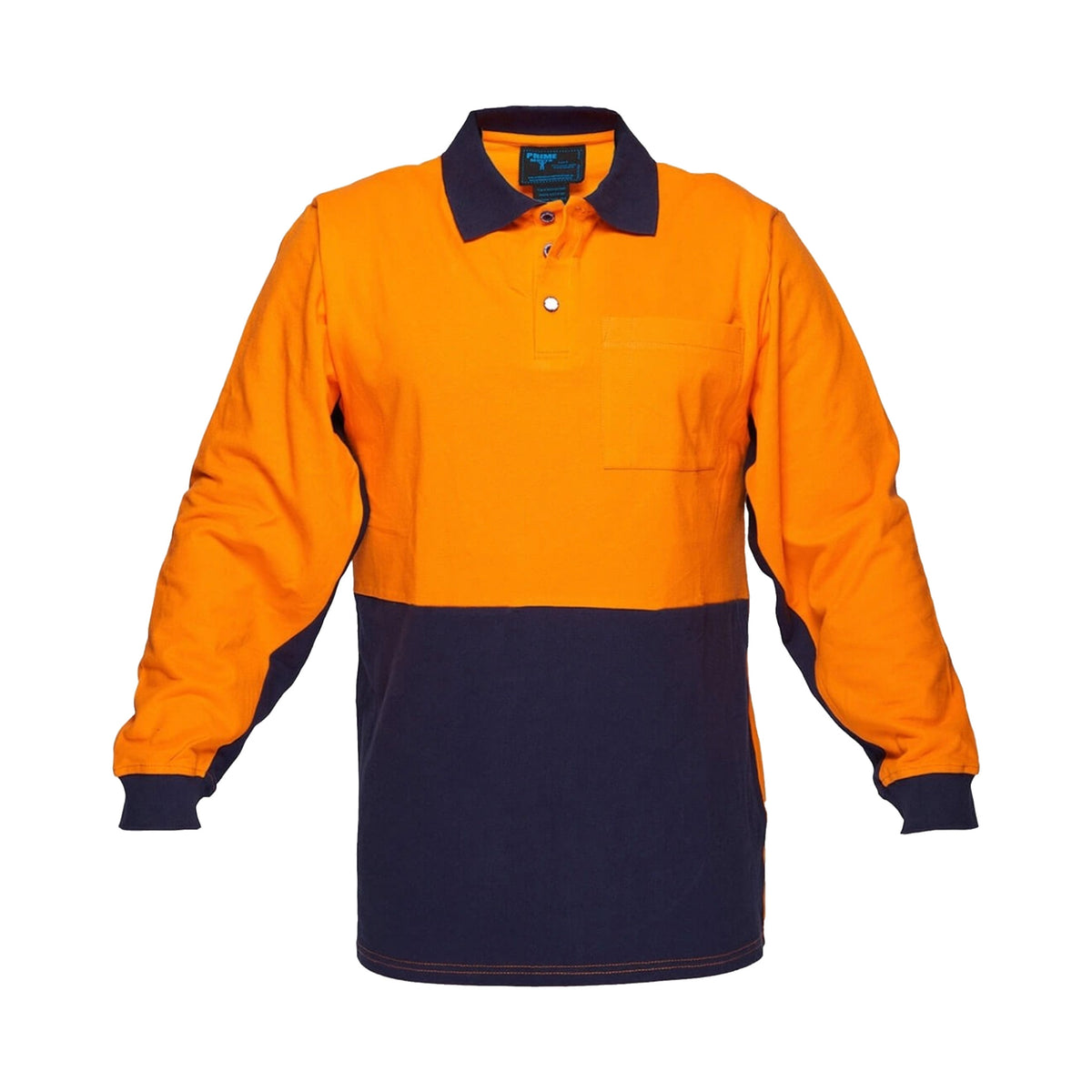 long sleeve cotton polo shirt in orange navy