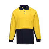 long sleeve cotton polo shirt in yellow navy
