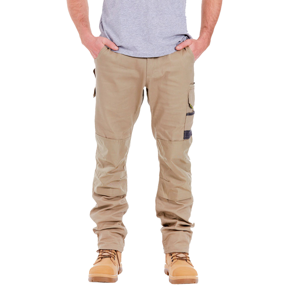 khaki tradie slim fit flex cargo pants