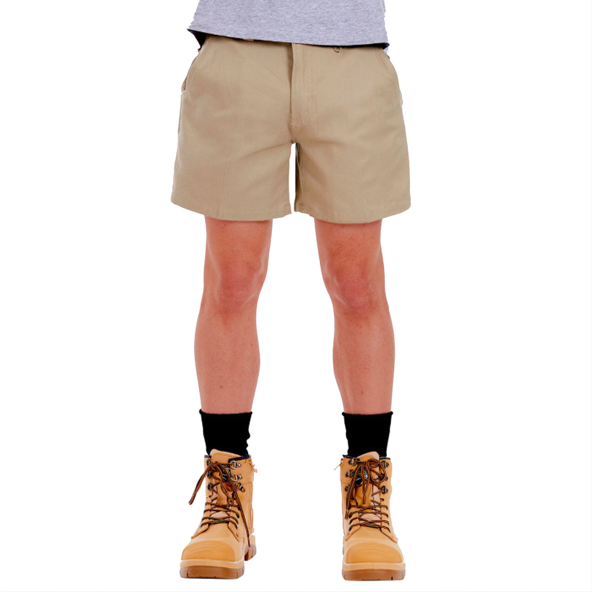 khaki tradie short length short