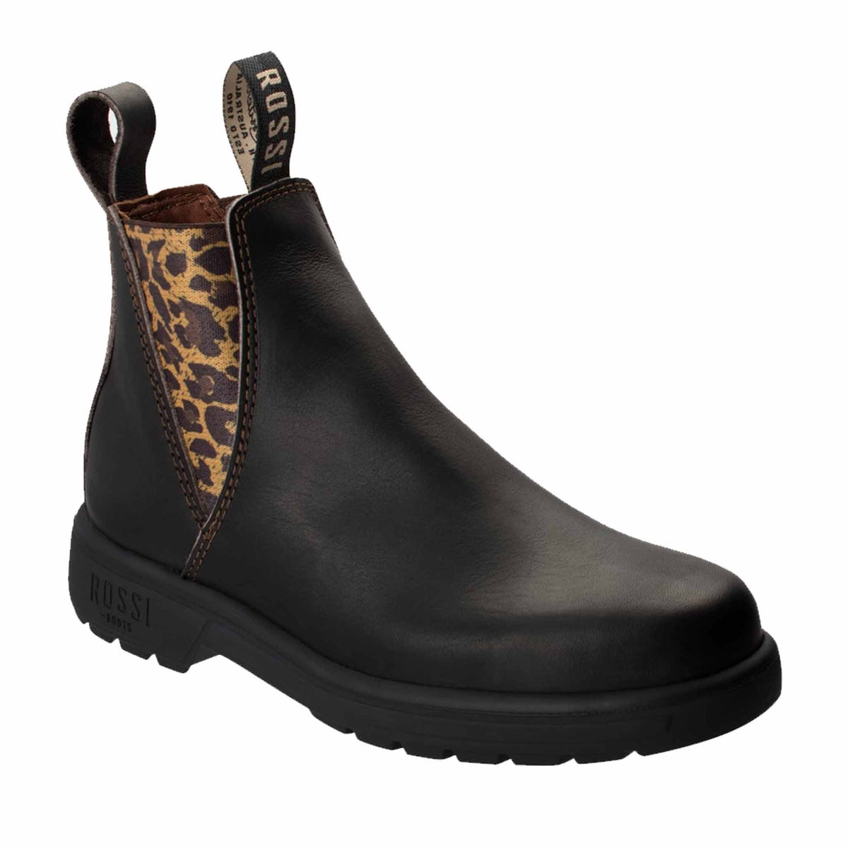 brown musk elastic side boot with leopard print