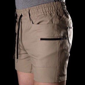 bad saviour pro elastic waist work short shorts in khaki