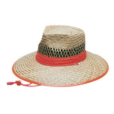 natural straw hat with orange trim