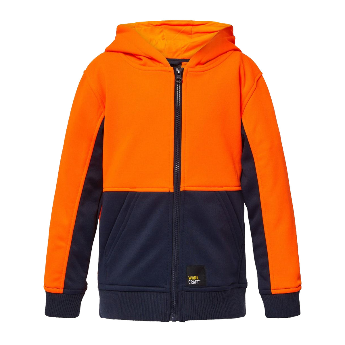 kids hi vis hoodie in navy orange