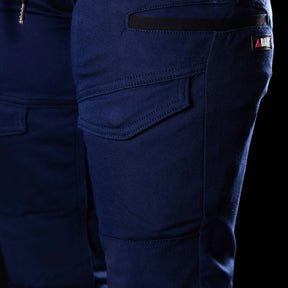 bad saviour womens cuffed elastic waist work pants in navy