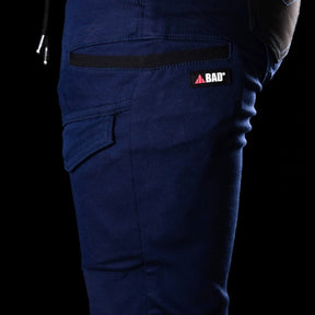 bad saviour womens cuffed elastic waist work pants in navy