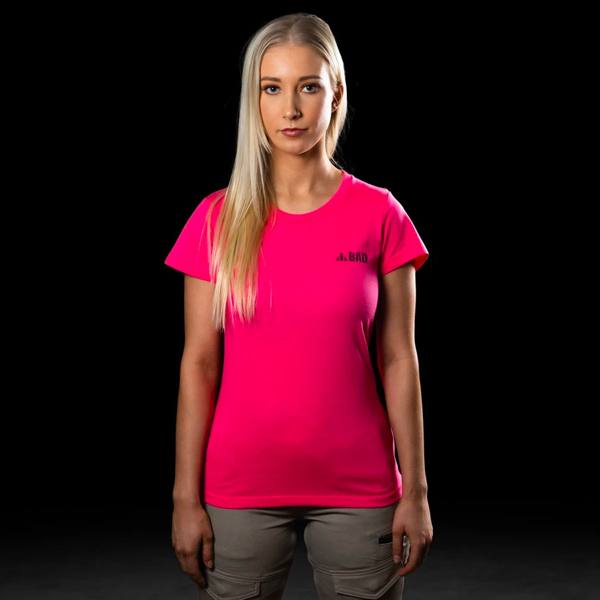 bad workwear ladies short sleeve tshirt in pink