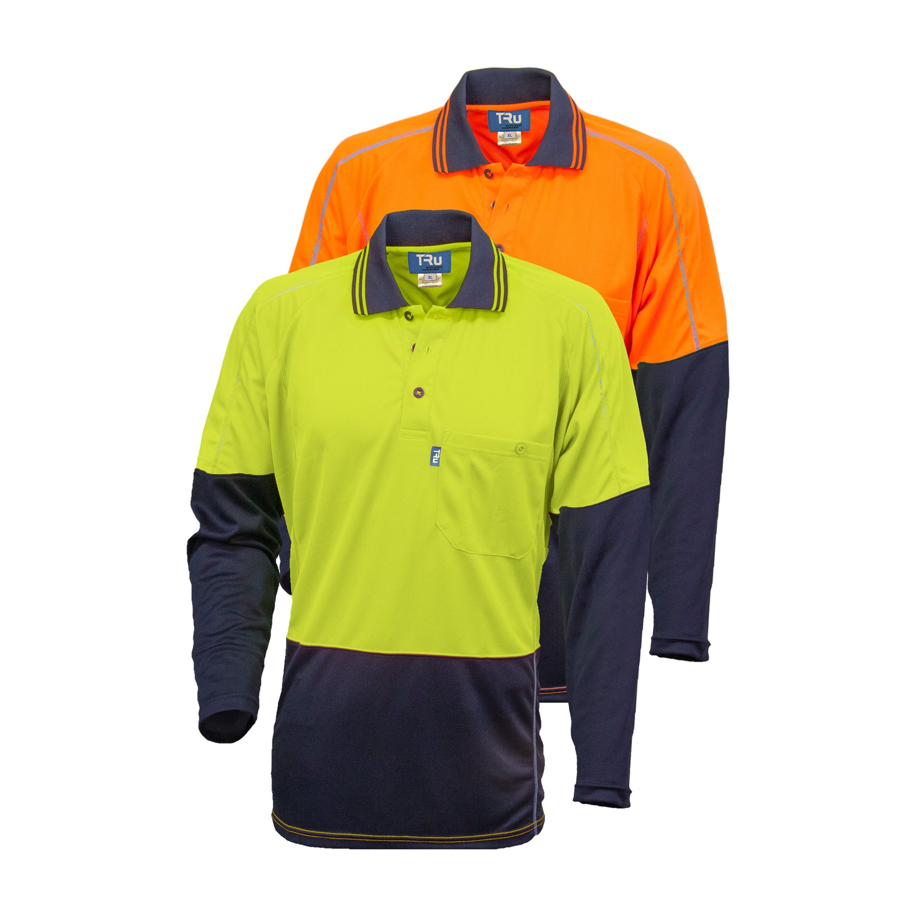 micromesh hi vis polo in orange navy and yellow navy