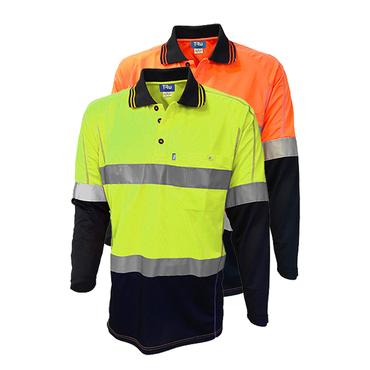 micromesh hi vis polo with tru tape in yellow navy and orange navy