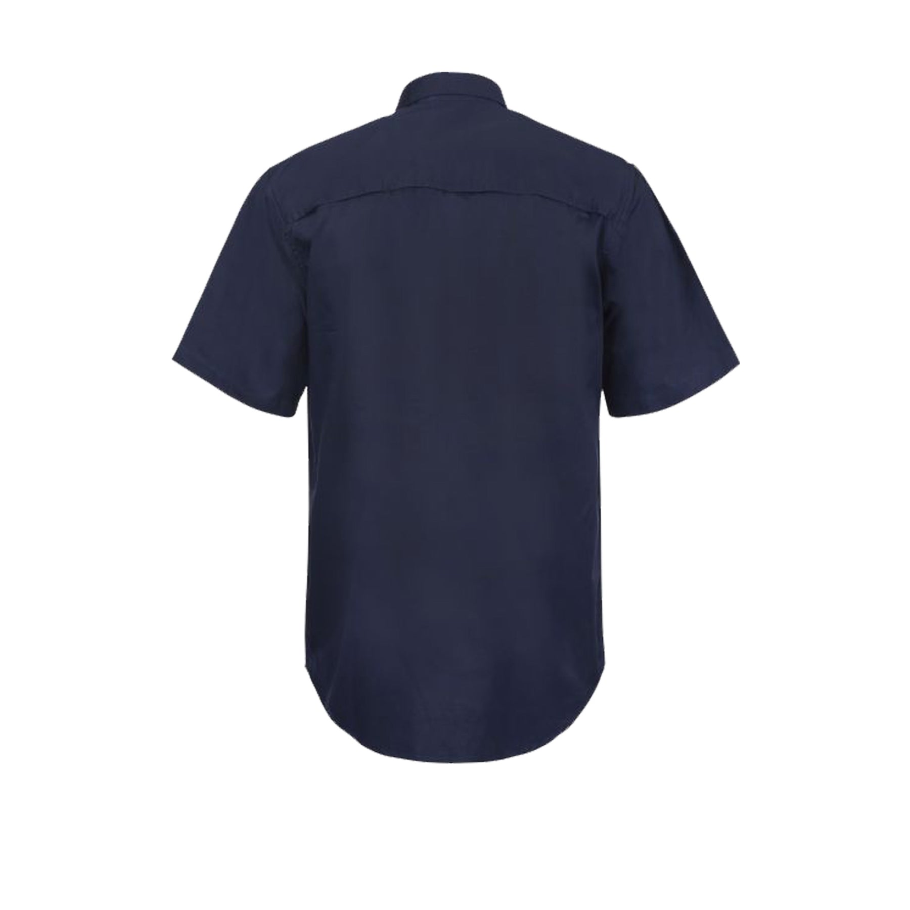 back of lightweight short sleeve vented cotton drill shirt in navy
