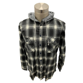 black flannelette shirt with hood