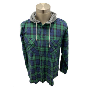 green flannelette shirt with hood