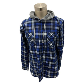 navy flannelette shirt with hood