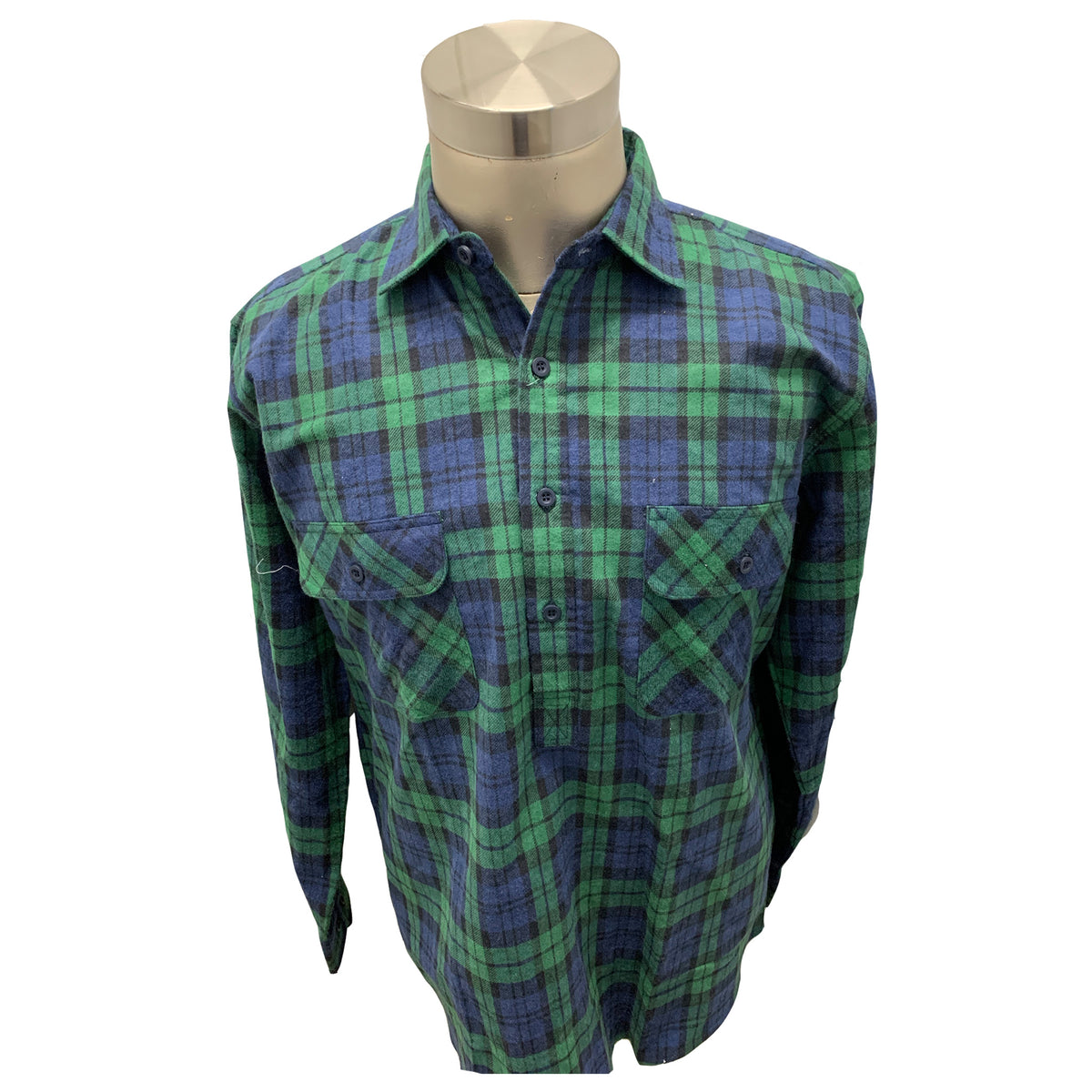 green pure cotton flannelette shirt with half placket front